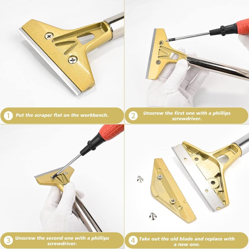 Ehdis Razor Blade Scraper, 1.5'' and 4'' Glass Scraper Tool, Floor Adhesive Remover Scraper with Metal Razor Blades, Paint Scraper Ideal for Cleaning Stove Top, Windows, Grill - Image 2